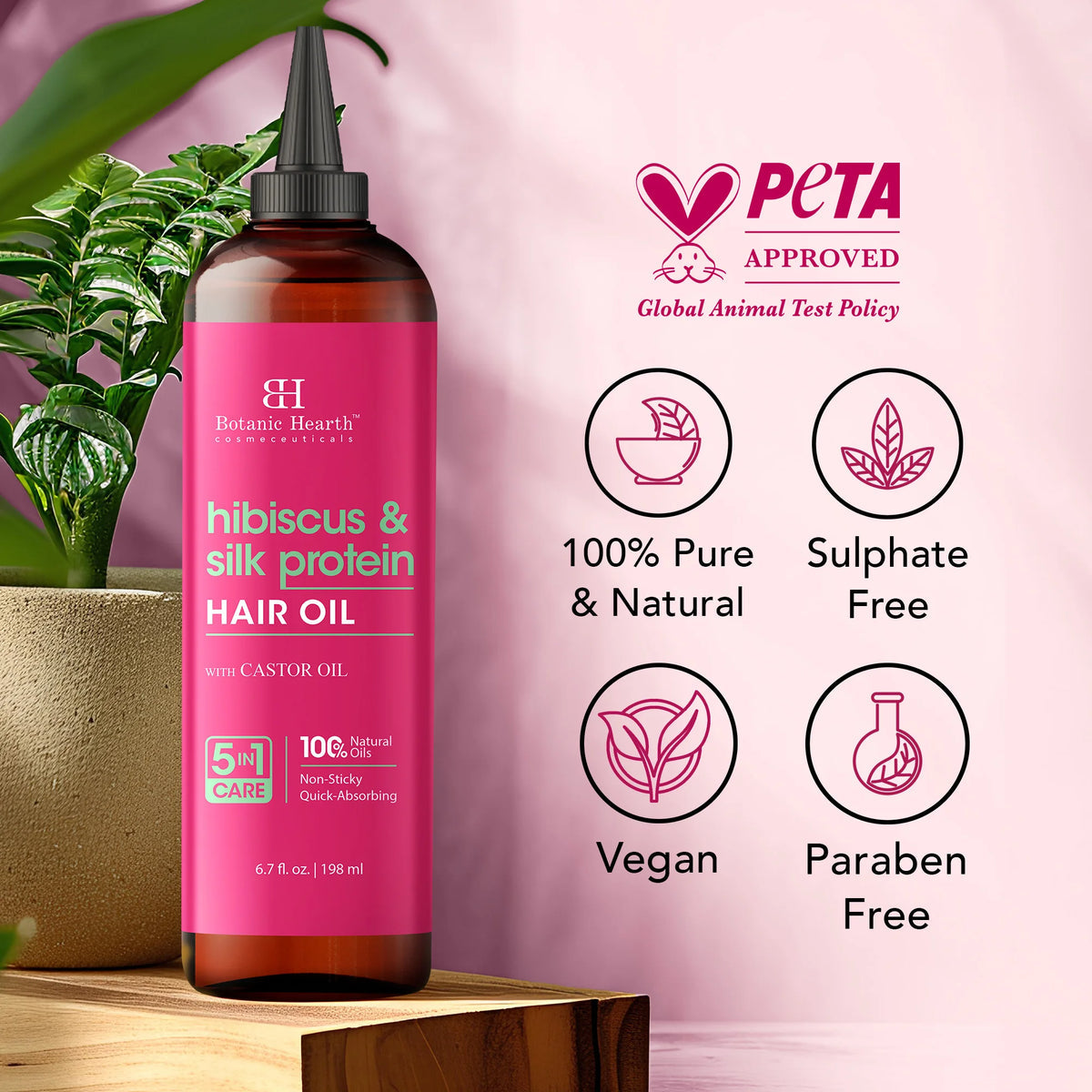 Hibiscus and Silk protein hair oil with Castor Oil | 6.7 fl oz